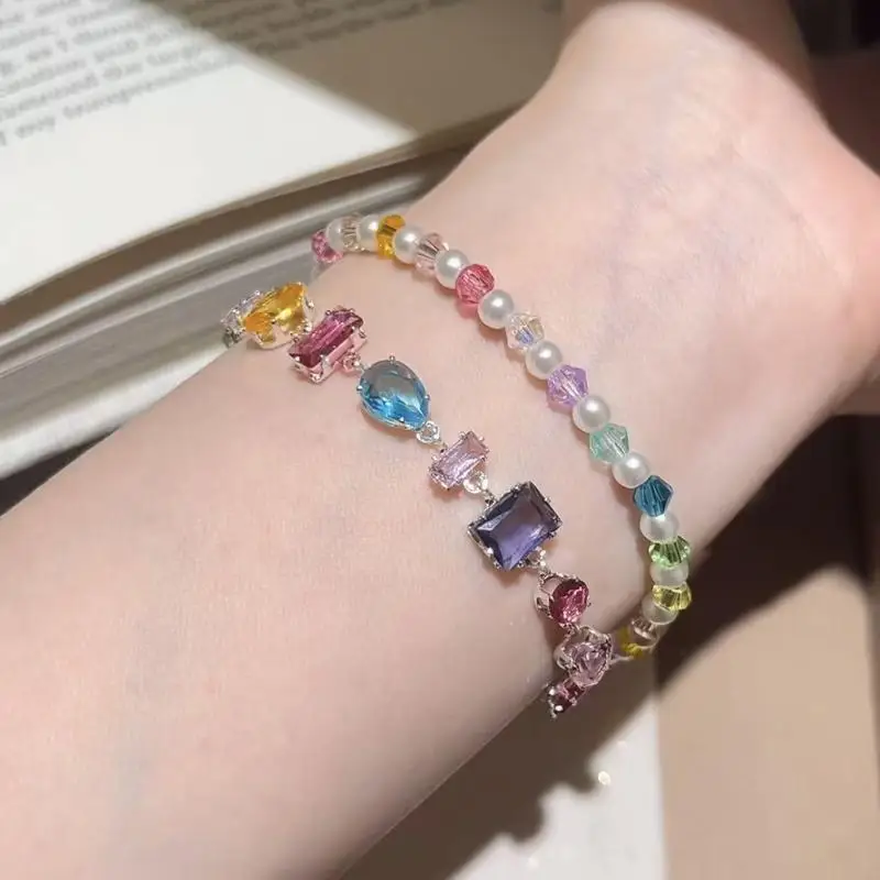 Funkelnde Bunte Kristallarmbänder für Frauen, Koreanische Zirkon-Metallkette, Partyschmuck, Valentinstagsgeschenk – Detail 1