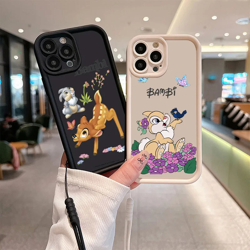 Disney Bambi Cute Cover For Apple iPhone 16 15 14 13 12 mini 11 8 7 Pro Max Plus Eyes Ladder Rope Soft Phone Case