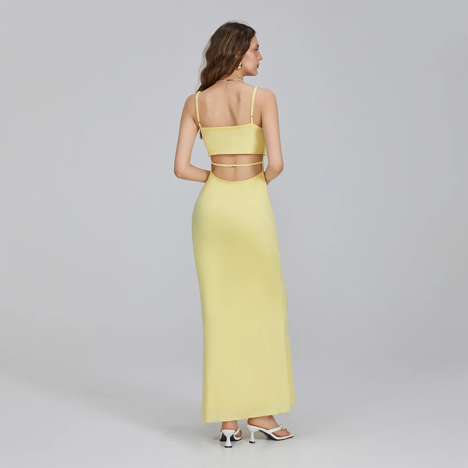 Nuevo vestido largo tipo camisola para mujer, vestido ajustado con cuello cuadrado y tirantes finos ajustables, vestido de Color sólido para fiesta, Club, boda, noche S M L