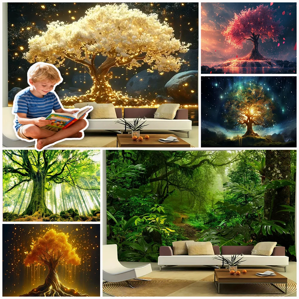 

Beautiful Nature Forest Scene Tree Of Life Background Hippie Bohemian Art Home House Bedroom Aesthetic Backdrop Decoration Gifts