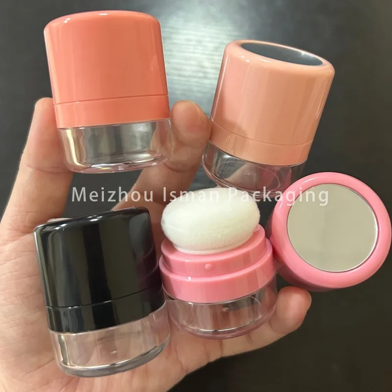 50Pcs Black pink nude hair care setting loose powder container with mirror puff empty cosmetic makeup blush powder case jar 5g