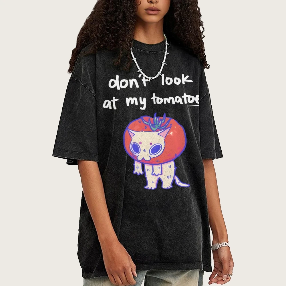 Unisex Printed Casual Washed T-Shirt Graphic Oversize Short Sleeve Loose Round Neck Top Y2k Style Street Clothes