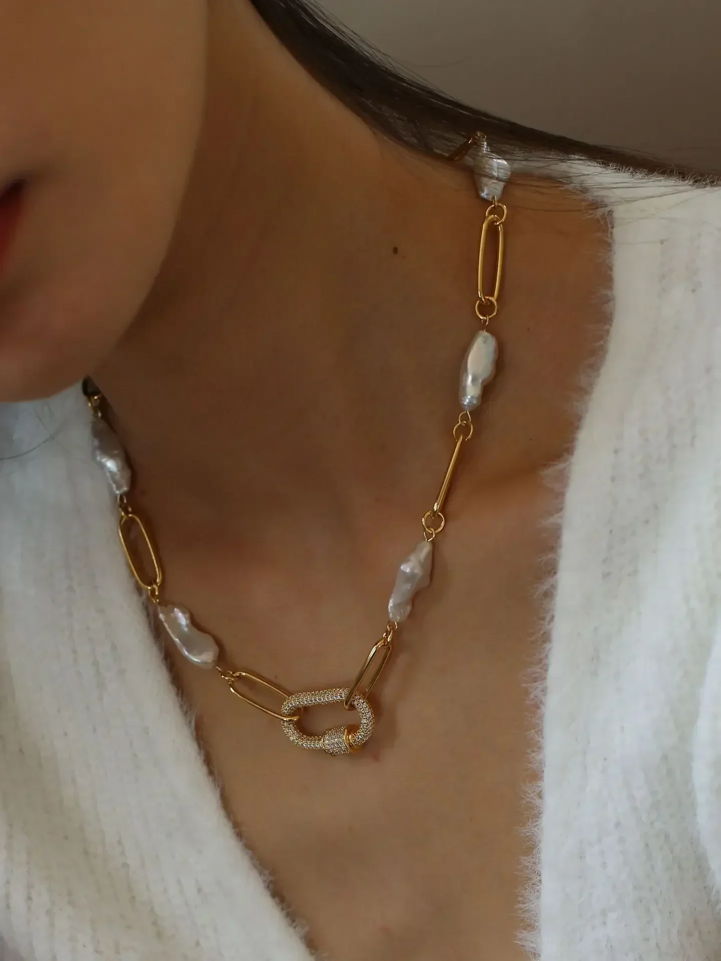 Natural Baroque Pearl Chain Zircon Necklace for Women Jewelry Punk Short Clavicle Chain Japanese Korean Style Fashion