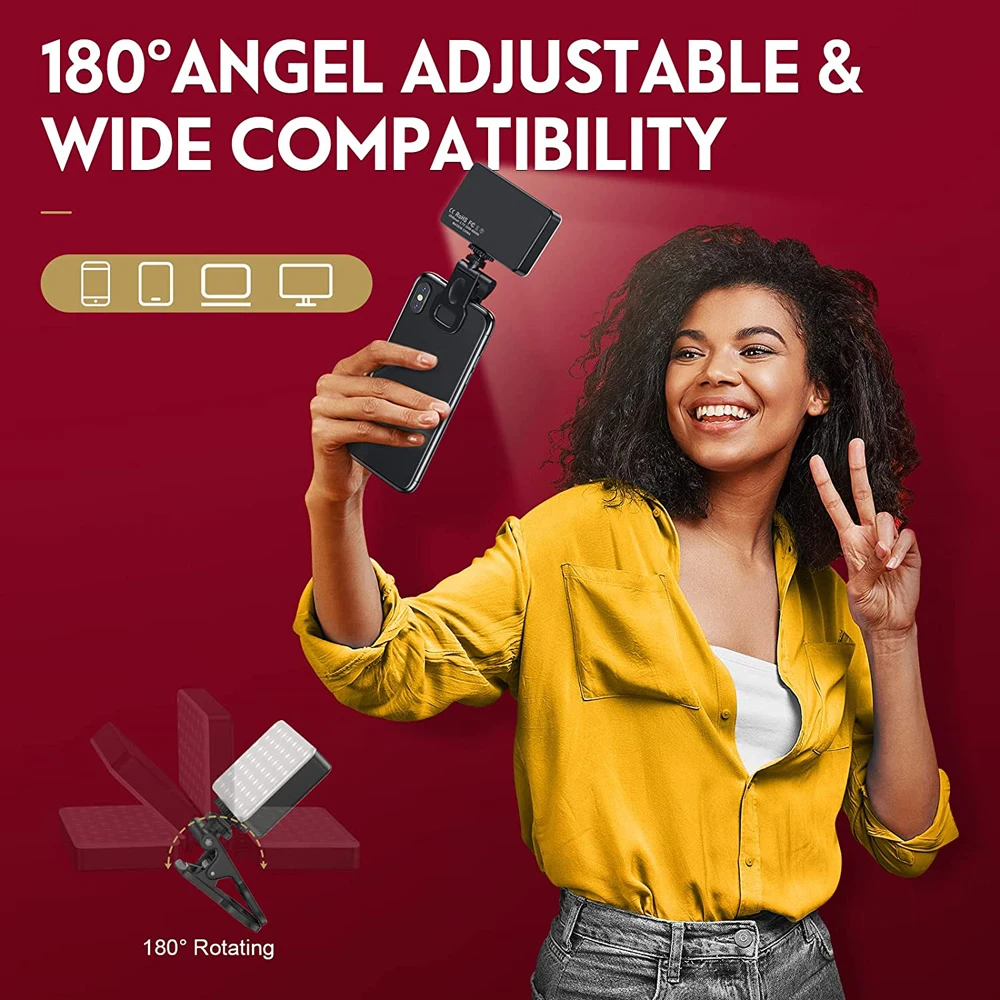 ضوء سيلفي LED 120 LED 3000mAh قابل لإعادة الشحن CRI 95+ مشبك محمول على الضوء للهاتف اللوحي والكمبيوتر المحمول Zoom Call TikTok Selfie