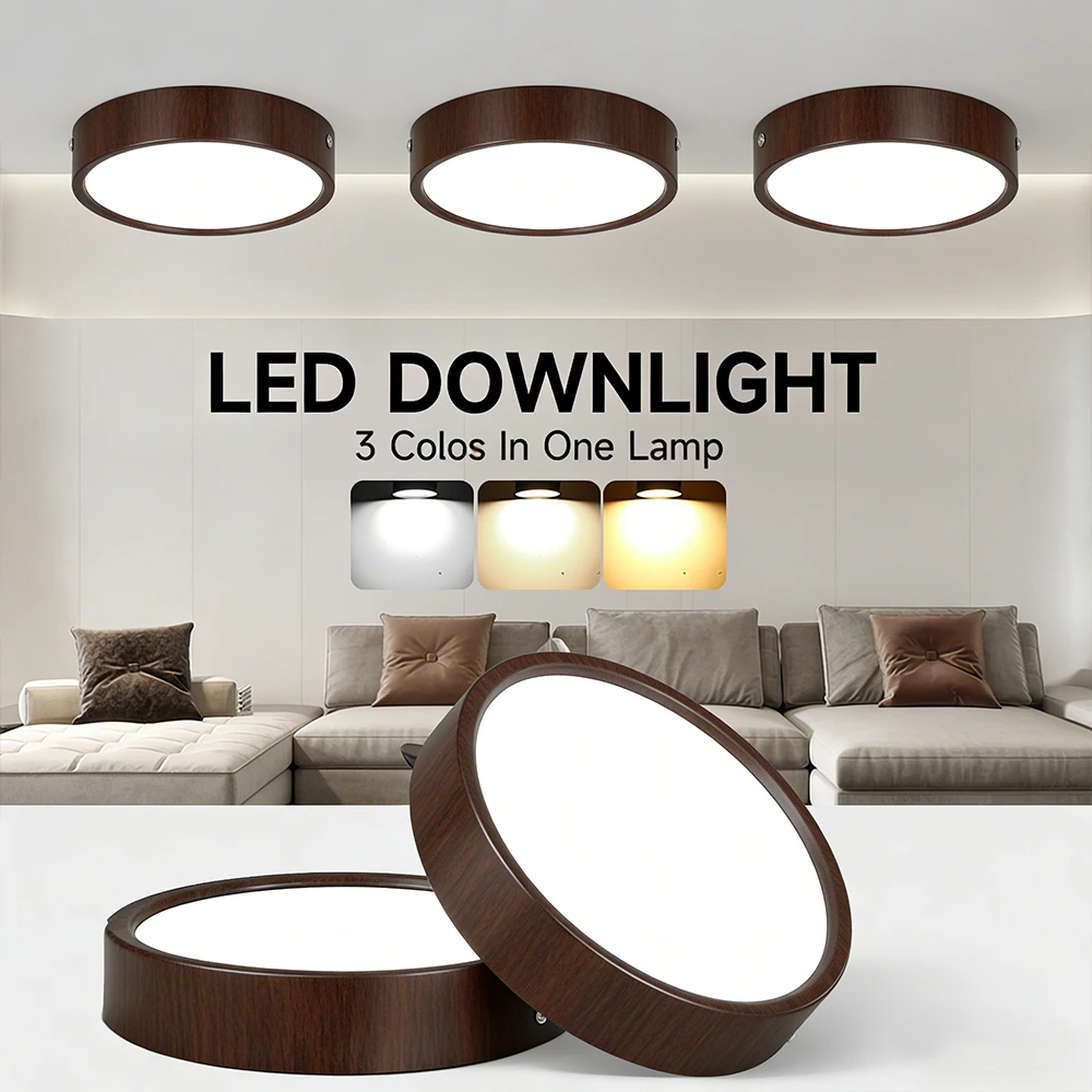 

Светодиодный накладной потолочный светильник с текстурой дерева, AC 220V, 5W, 10W, 15W, 25W, светодиодная панель-спот для гостиной, кухни, магазина