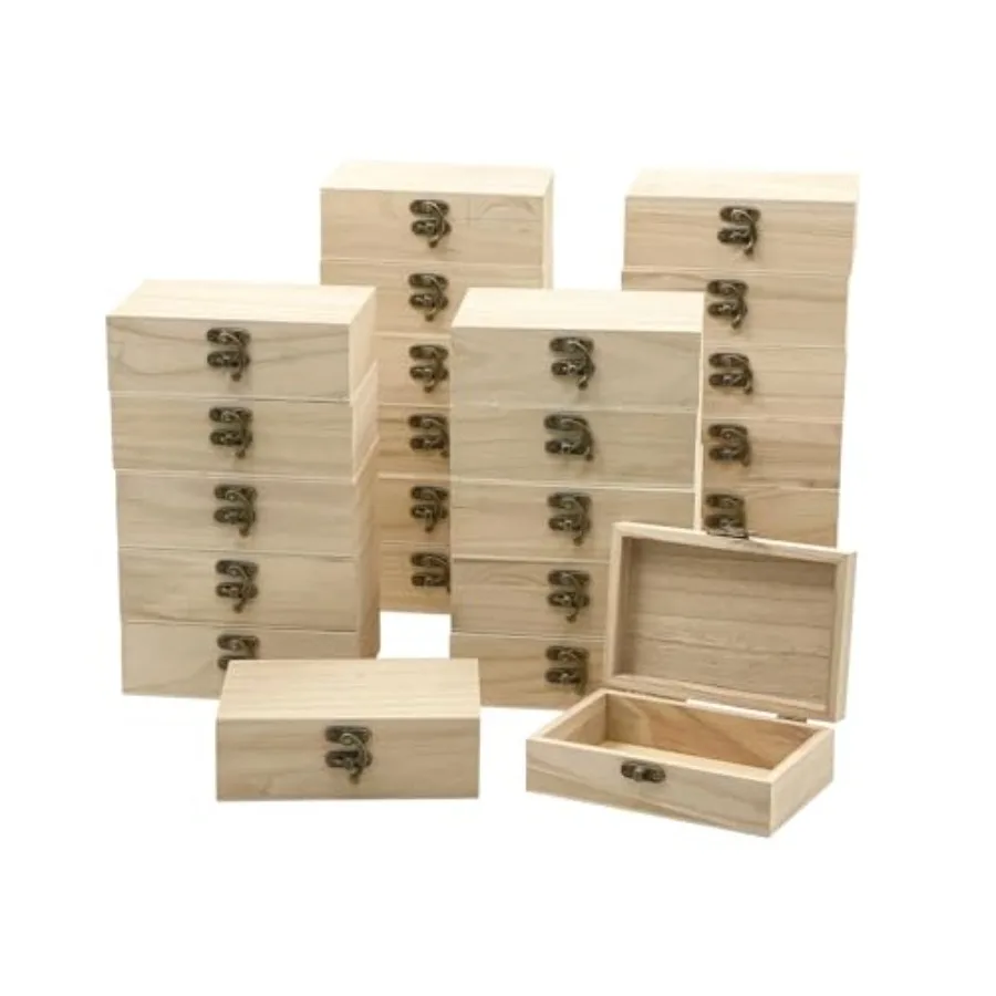 

24-Pack Small Wood Box for Crafts 6"x4"x2" Unfinished Wooden Box with Lid Keepsake Box for Jewelry Storage DIY Crafts