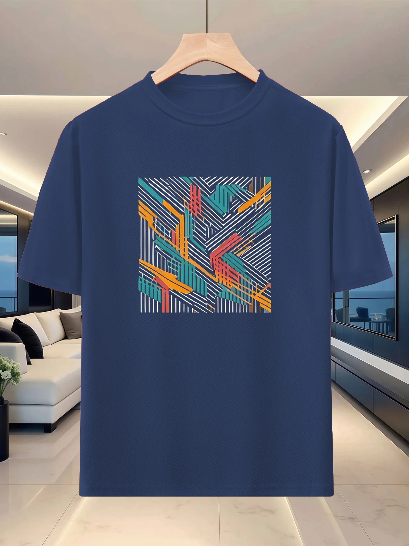 Light artistic atmosphere men's silhouette T-shirt short distance travel trend artistic print loose shoulder half sleeve