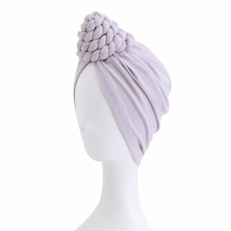 

Indian Braids Turban Women Twist Knot Beanie Chemo Cap Hijab Headwrap Cover Hat Bonnet Solid Color Headscarf Hair Accessories