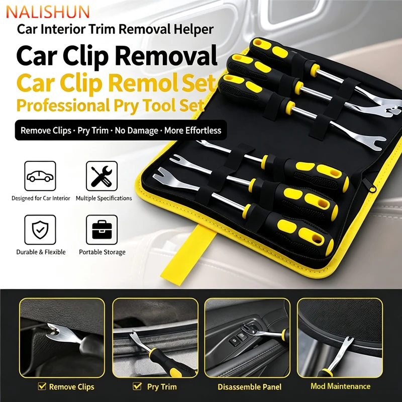 Car Trim Removal Pry Tool Set, Auto Door Panel Clip Remover, Interior Disassembly Hand Tools with Storage Bag
