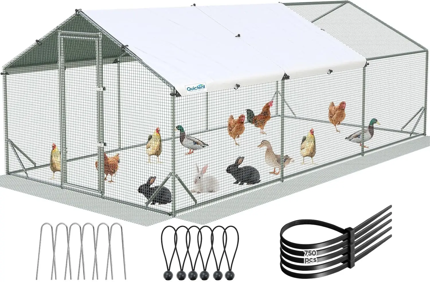 

Large Metal Chicken Coop Run for 30+ Poultry with Side Hardware Cloth & Waterproof Cover, Advanced Series Outdoor Walk-in Cage H