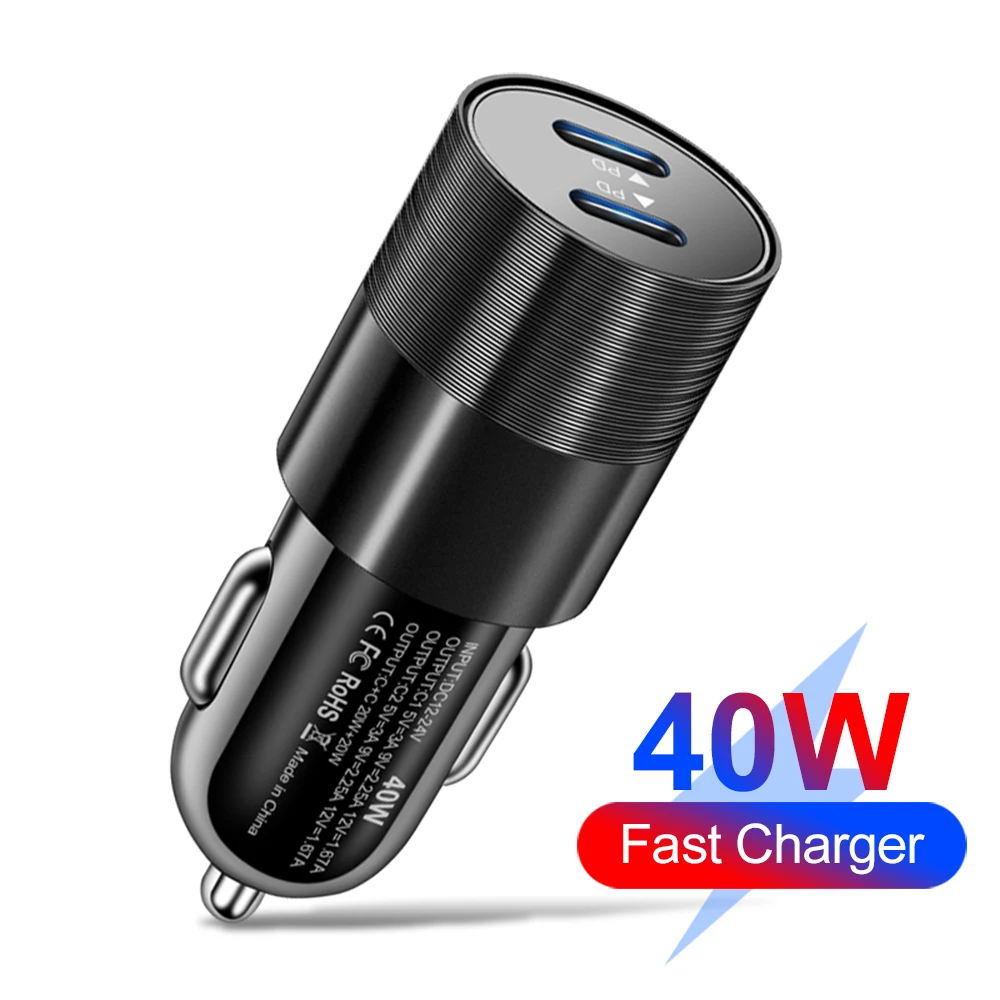 12W Typ-C Autoladegerät PD Dual-Ports Schnellladegerät für Mobiltelefone Typ-C Adapter für iPhone Xiaomi Huawei Samsung Ladegerät im Auto