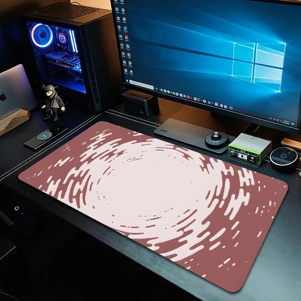 Grey Circular Ripple Fluid Texture Print Mouse Mat Non Slip Waterproof Large Office Pad Special Gift for Neutral Desk Setup