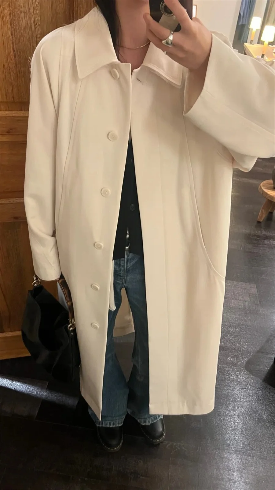 

Simple lectual Sle Long Coat Jaet Turn-down Collar Commute Polyester Fiber Spring 2025 Women's Faion Outerwear