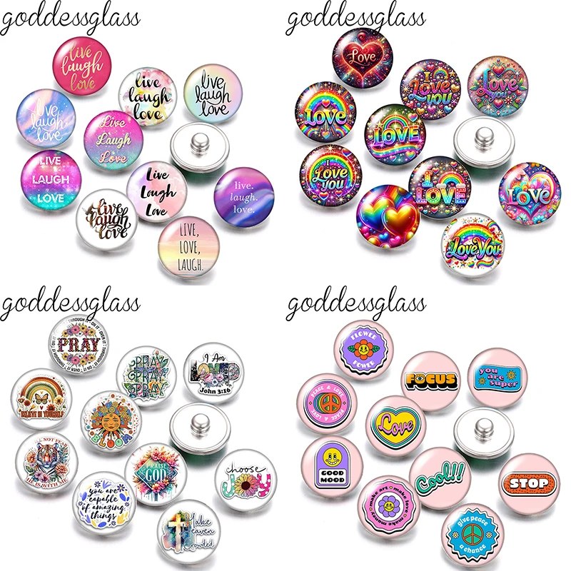 Words Live Laugh Love Punk Positive Letters Love Photo 10pcs 12mm/18mm snap buttons for 12mm/18mm snap bracelets DIY jewelry