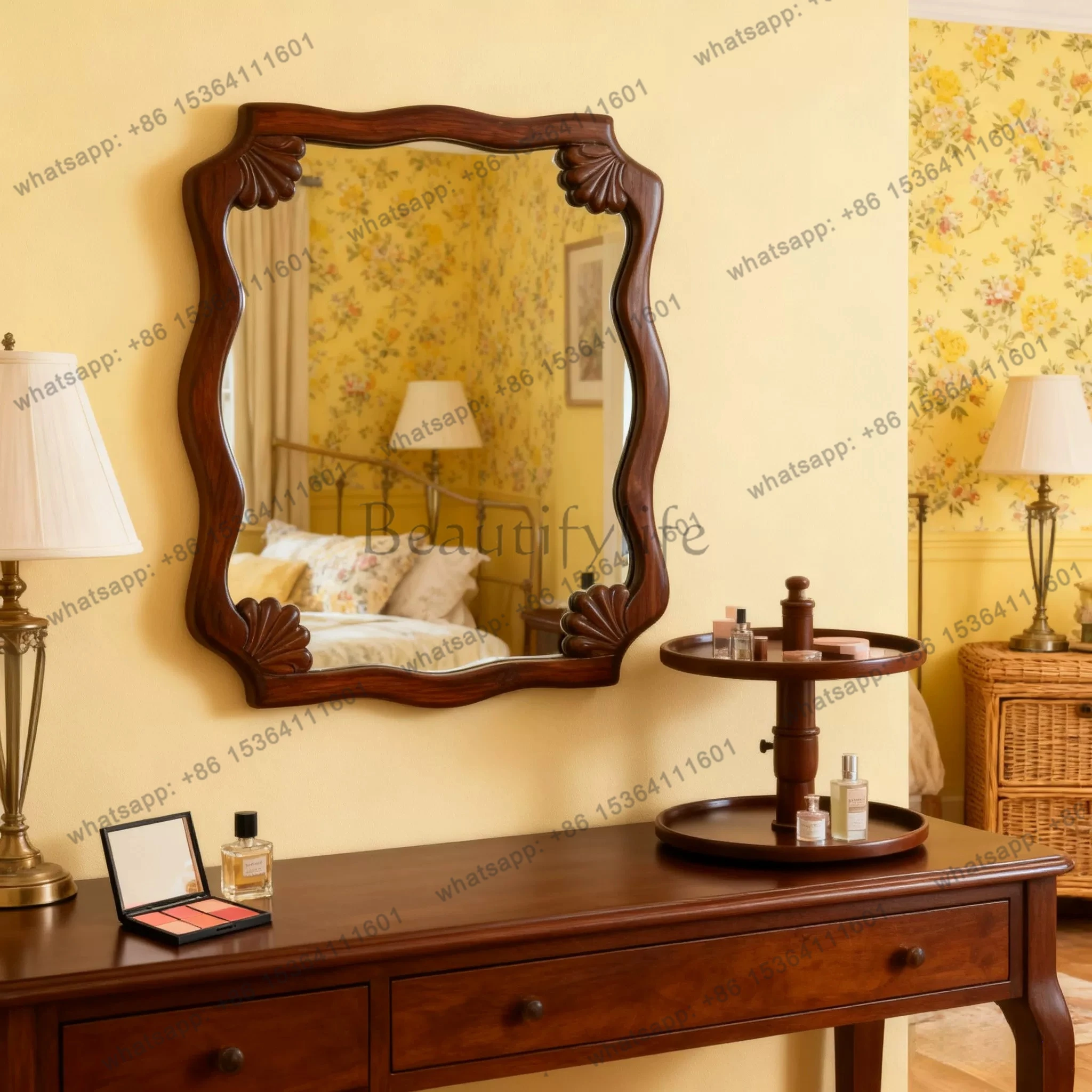 American retro bathroom bathroom vanity mirror new Chinese home vanity mirror
