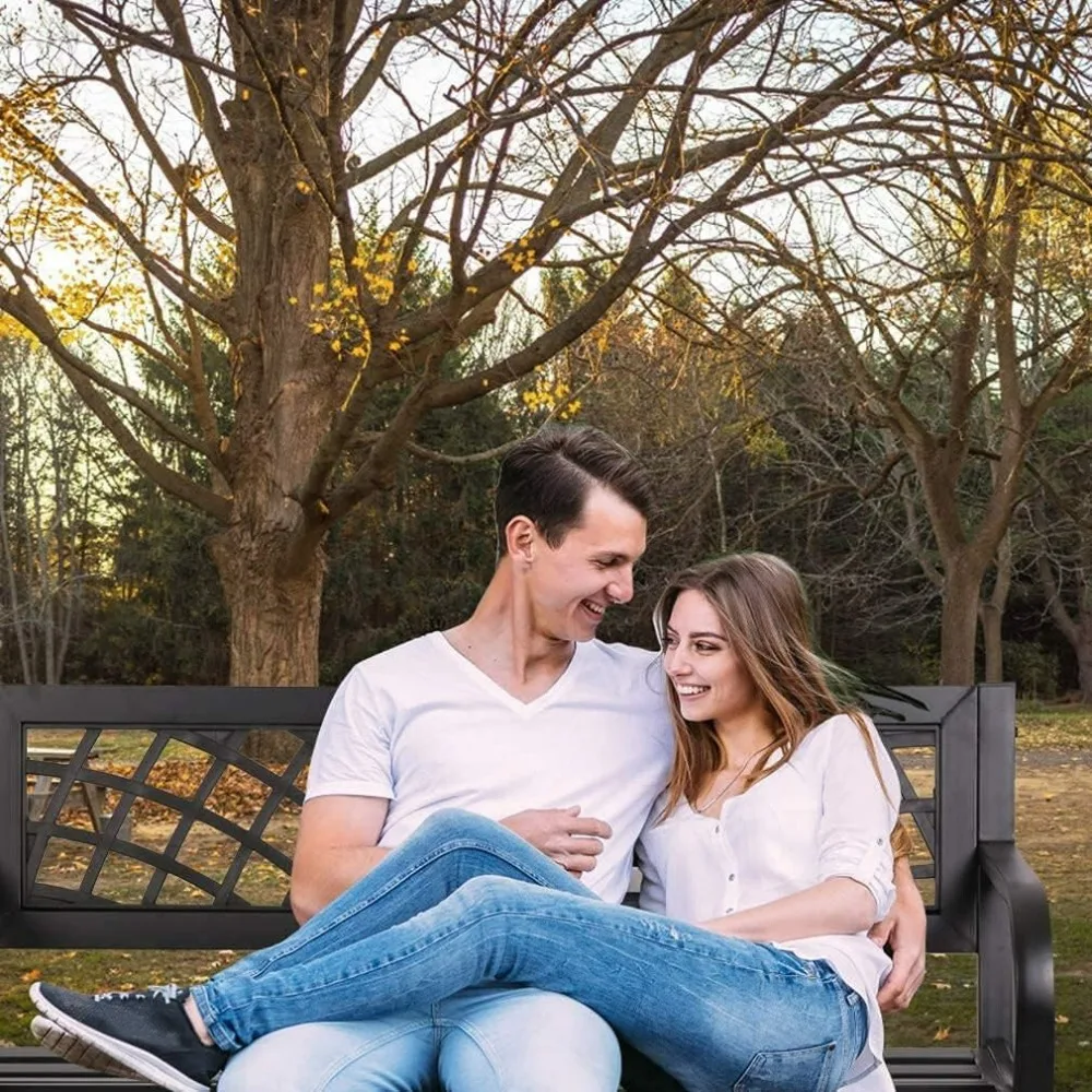Banc de jardin extérieur, banc de patio avec cadre en acier et fer avec motif de maille pour porche, pelouse