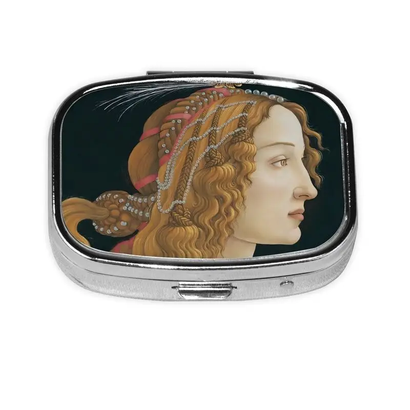 Italian Botticelli Oil Painting pill box cell portable pill box pocket or purse decorated with metal medicine vitamin travel