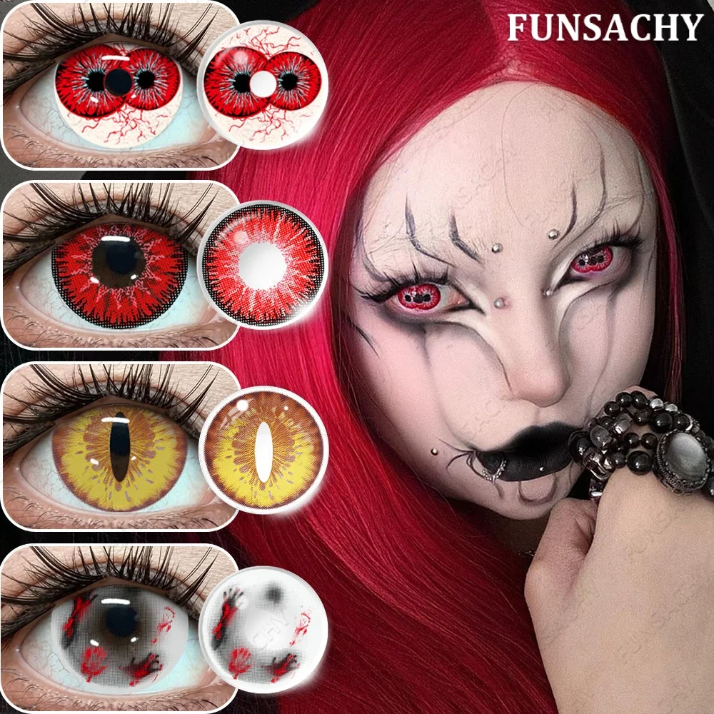 FUNSACHY 2 Stück Cosplay Drachen-Kontaktlinsen für Augen Halloween Anime Rollenspiel-Linsen Cosplay Rote Kontaktlinsen Kosmetische Make-up-Linsen