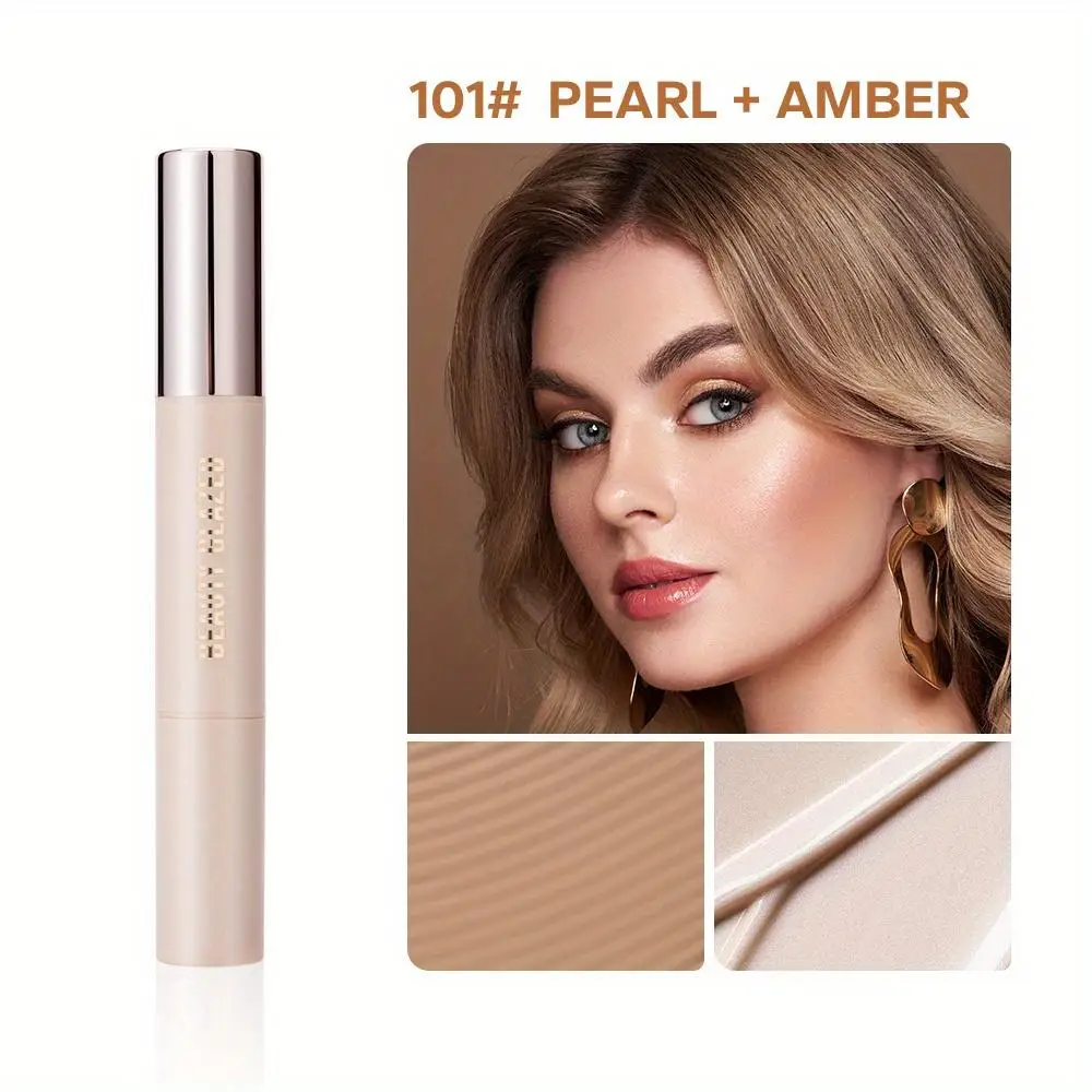 얼굴 메이크업 세트, 더블 헤드 컨투어 스틱, 하이라이터 오일 컨트롤, 매트 방수, 오래 지속되는 프레스 파우더, 2 in 1, 2 개