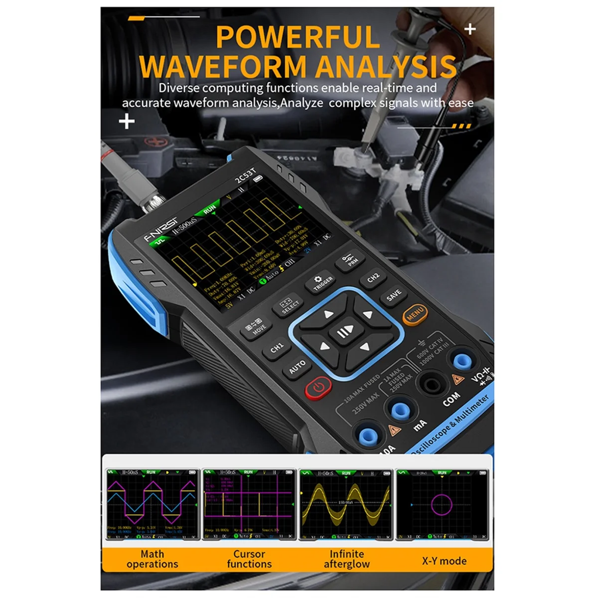 A56XQ FNIRSI 2C53T Upgrade 3in1 Oscilloscope Multimeter Signal Generator 50MHz Bandwidth 250MS Rate Dual Channel 20000 Counts