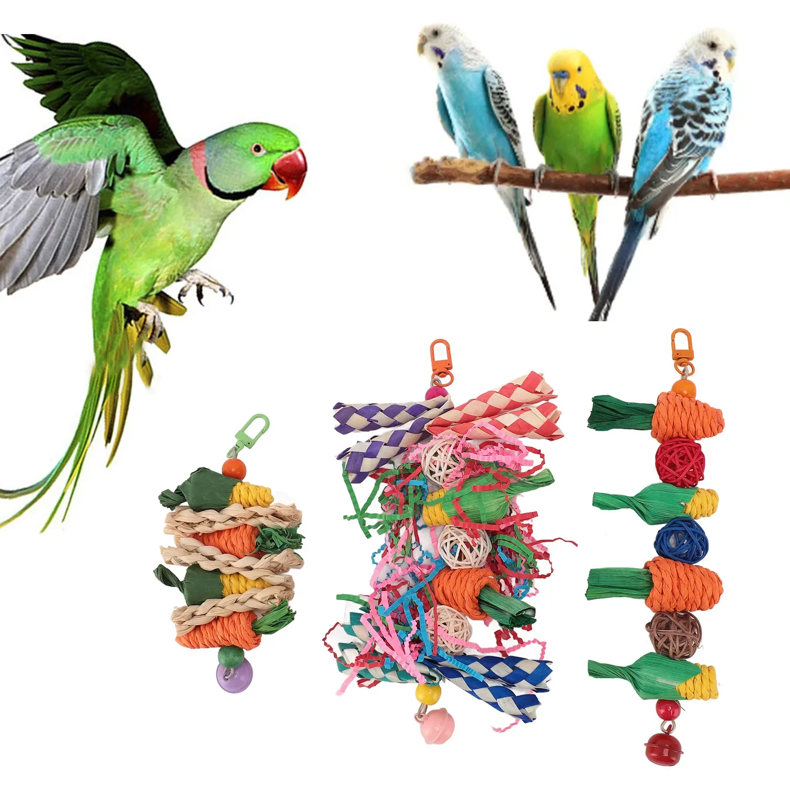 Parrot Chew Toys Set, Birds Shredding Foraging Toys, Bite Resistant, Anxiety Reduction Cage, Hanging Toy for Parakeets Lovebirds