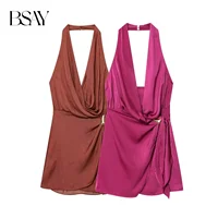 BSAY-vestido sexy para Mujer, moda de verano, novedad, sin mangas, Espalda descubierta, marrón, cuello colgante, vestidos de noche elegantes para Mujer