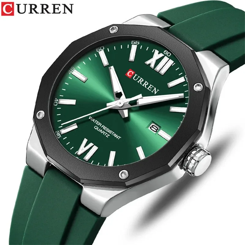 CURREN 8465 New Fashionable Men's Quartz Watch Waterproof Calendar Luminous Silicone Strap Casual Premium Men's Clock Daily Gift