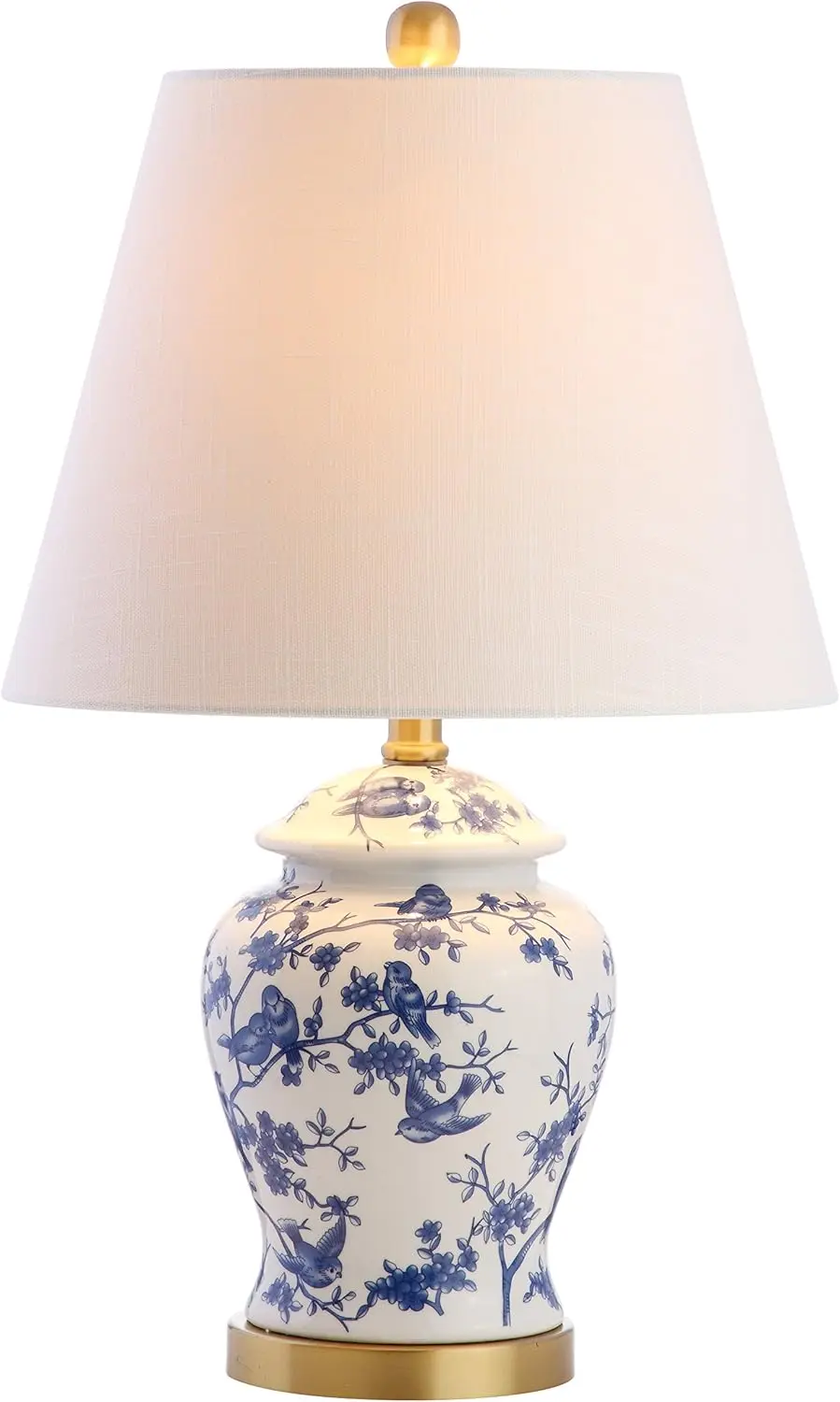 

22" Blue White Chinoiserie Ginger Jar Table Lamp with LED Bulb, Traditional Bedroom Nightstand Living Room Decor