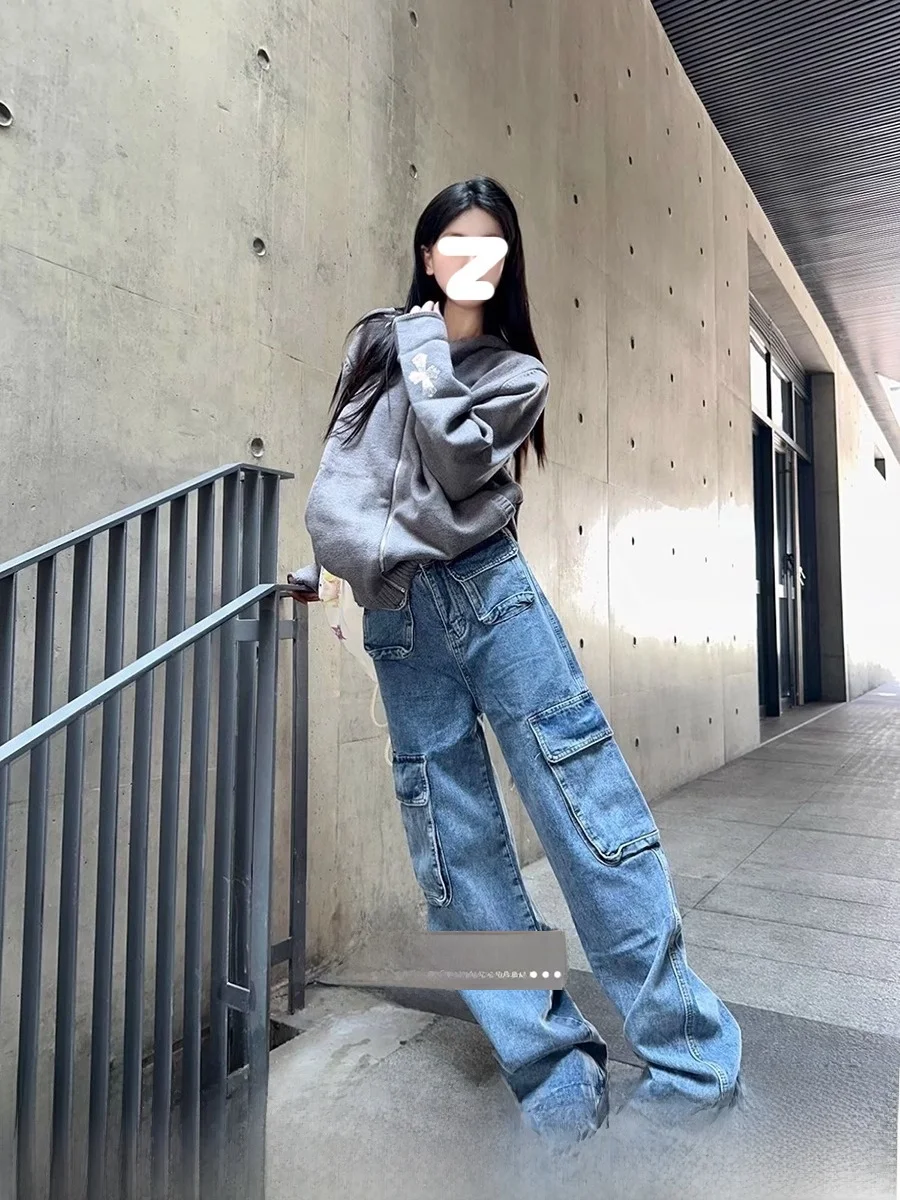 

Женские джинсы Heavy Du Dstring Multi ket, индивидуальная персональная рабочая одежда, брюки с высокой талией, длинные прямые брюки на молнии