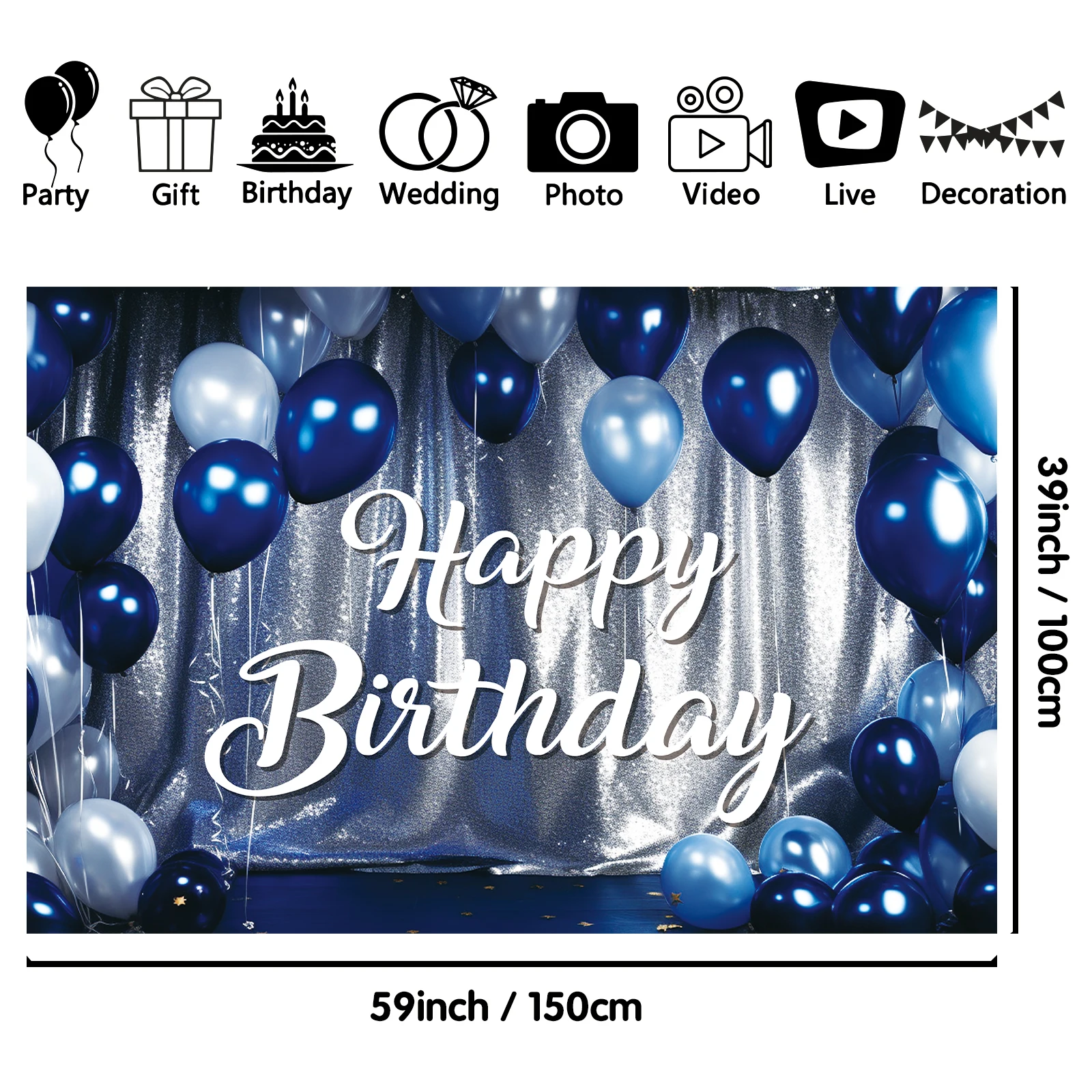 1PCS 100x150cm Happy Birthday(23) Theme Backdrop,Photography Background,Used To Gifts,Activities Or Other Party Decoration