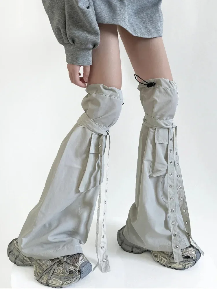 

Bandage Punk Solid Grunge Flare Leg Warmers Socks Women Girls Knee High Boots Cover Streetwear Drawstring Y2k Aesthetic Gothic