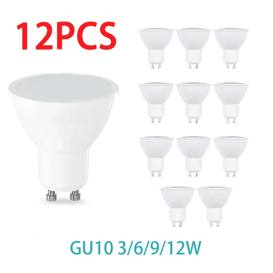 12 szt. Żarówka LED AC220V 3W 6W 9W 12W GU10 ledowa żarówka reflektorowa kąt świecenia 180 stopni do dekoracja biurowa domowego