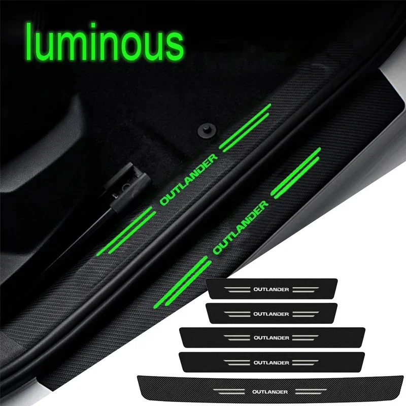 Luminous Carbon Fiber Car Decals for Mitsubishi Outlander Logo Door Threshold Sill Anti Stepping Stickers Protective Film Strip