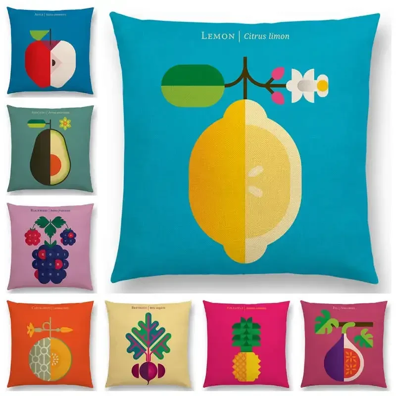 Lovely Fruits Vegetable Cushion Cover Lemon Pineapple Avocado Blackberry Onion Beetroot Cucumber Sofa Throw Pillow Case