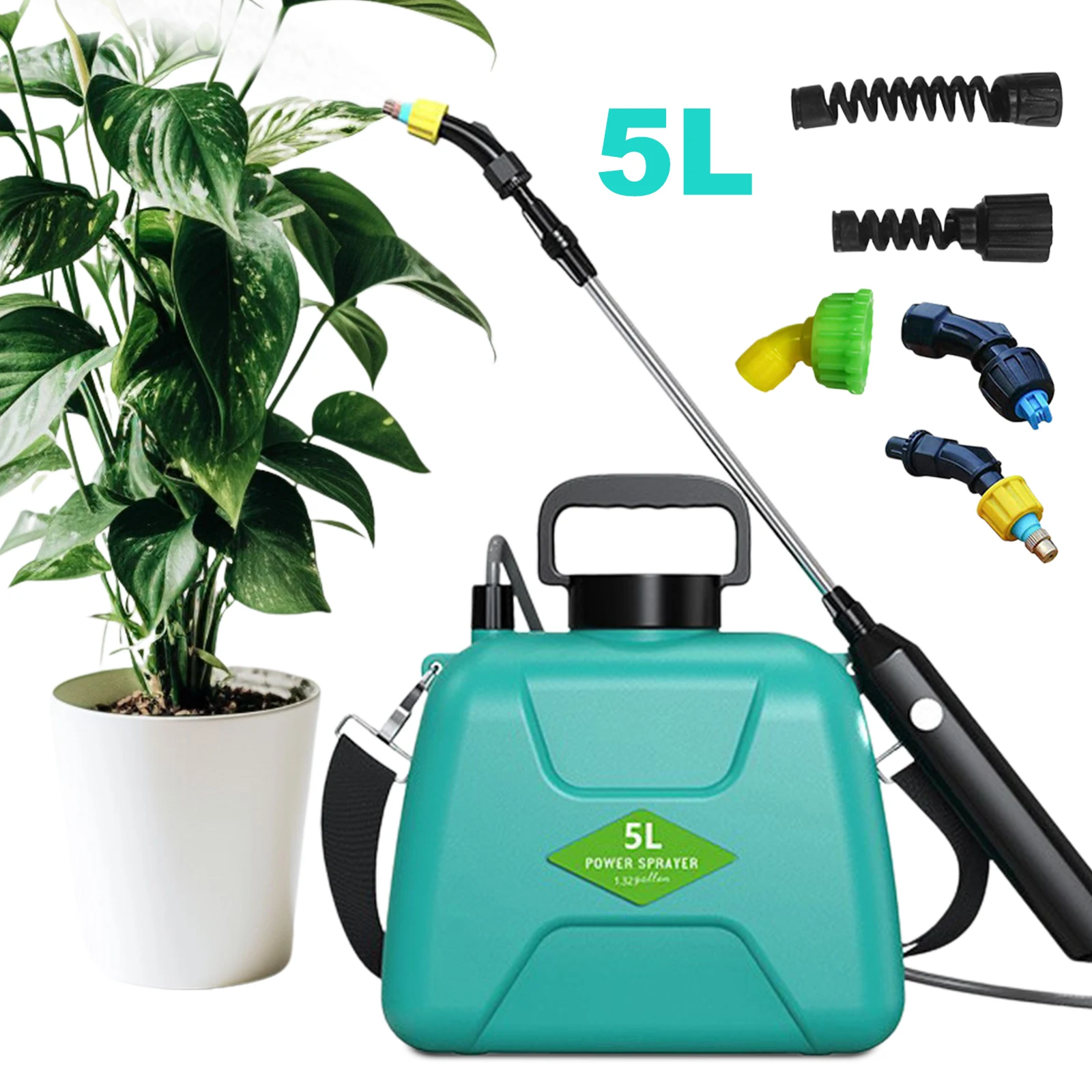 5L Electric Sprayer with 3 Mist Nozzles Rechargeable Retractable Wand Shouldered Water Sprinkler Lawn Garden Irrigation Tool
