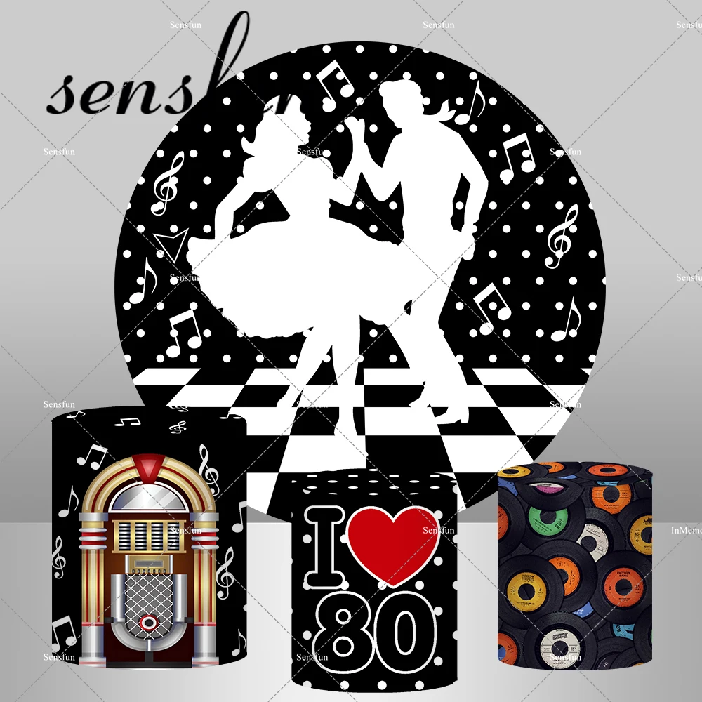 Back to 80s 90s Retro Dance Round Backdrop Cover for Adult Birthday Party Decoration Record Plinth Covers