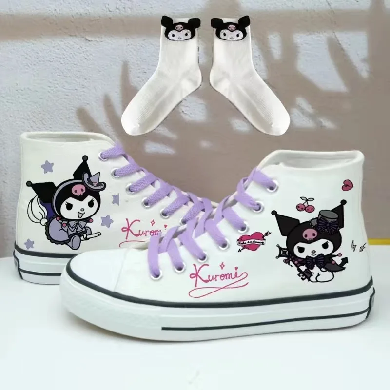 Sanrio Kuromi Lolita Shoes Korean Style Couple High Top Canvas Shoes Boys Girls Student My Melody Print Casual Sneakers 2024 New