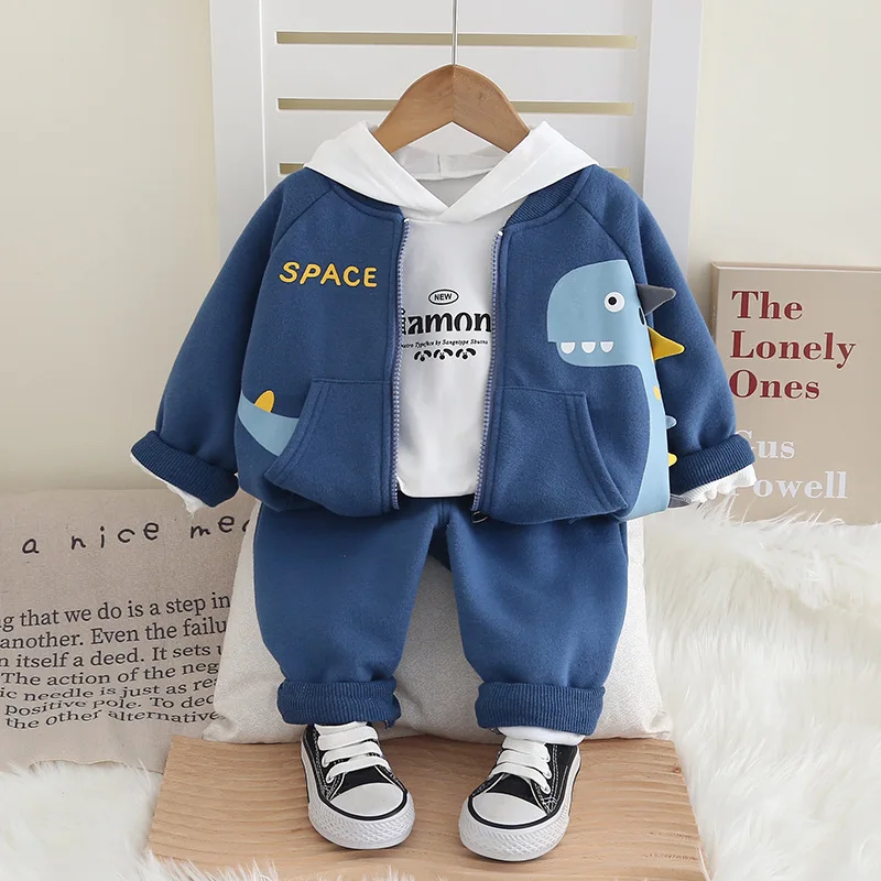 

IYEAL Children's Clothing 2014 New Baby Boy Clothes Zipper Dinosaur Jacket +Letter Hooded Sweatshirt + Casual Pants 3PCS Sets