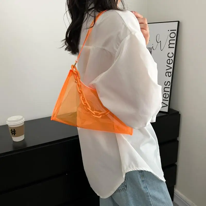 Transparent Jelly Underarm Bag, Y2K Style Zipper Shoulder Handbag, Clear Small Carry Purse for Women