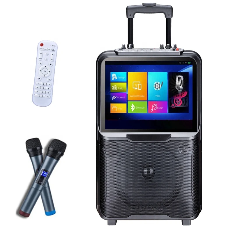 System BT Screen Mirroring Function Trolley Speaker with Touchscreen Hone Karaoke System /outdoors Karaoke Player