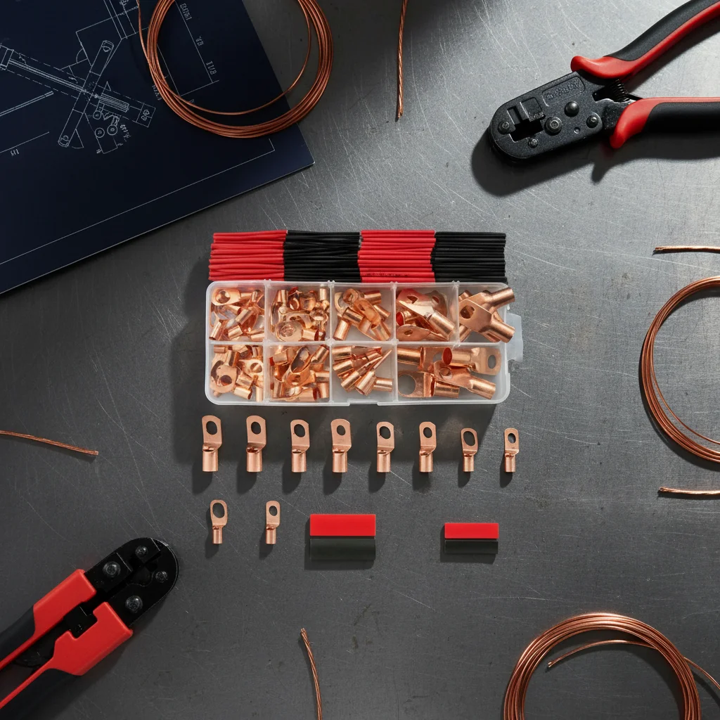 

130PCS Copper Wire Terminal Block With Heat Shrink Tubing For Electrical Applications Terminals Cold-Pressed Connector Tool
