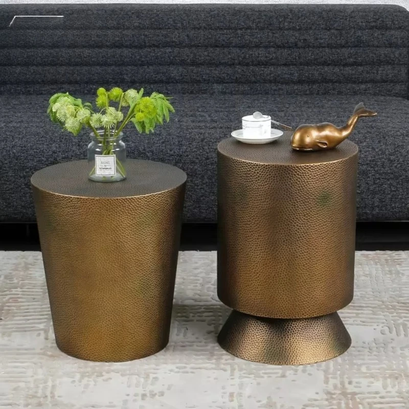 

Vintage style villa living room bronze sofa side table, hotel bedroom metal rounded corner table furniture