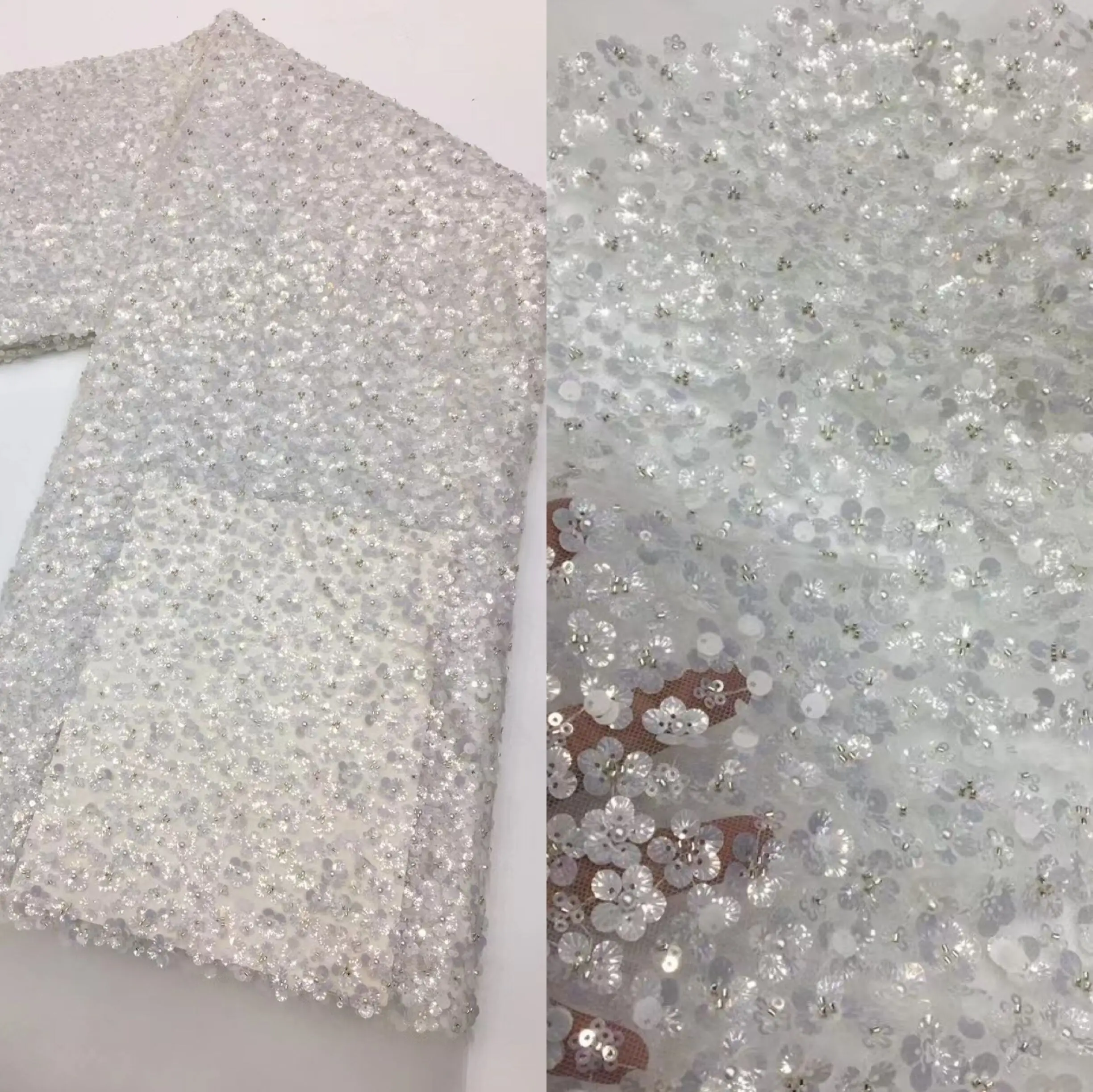 

New arrival Sequins African Lilac Lace Fabric J-1213889 High Quality French Tulle Net with beads For Nigeria Wedding