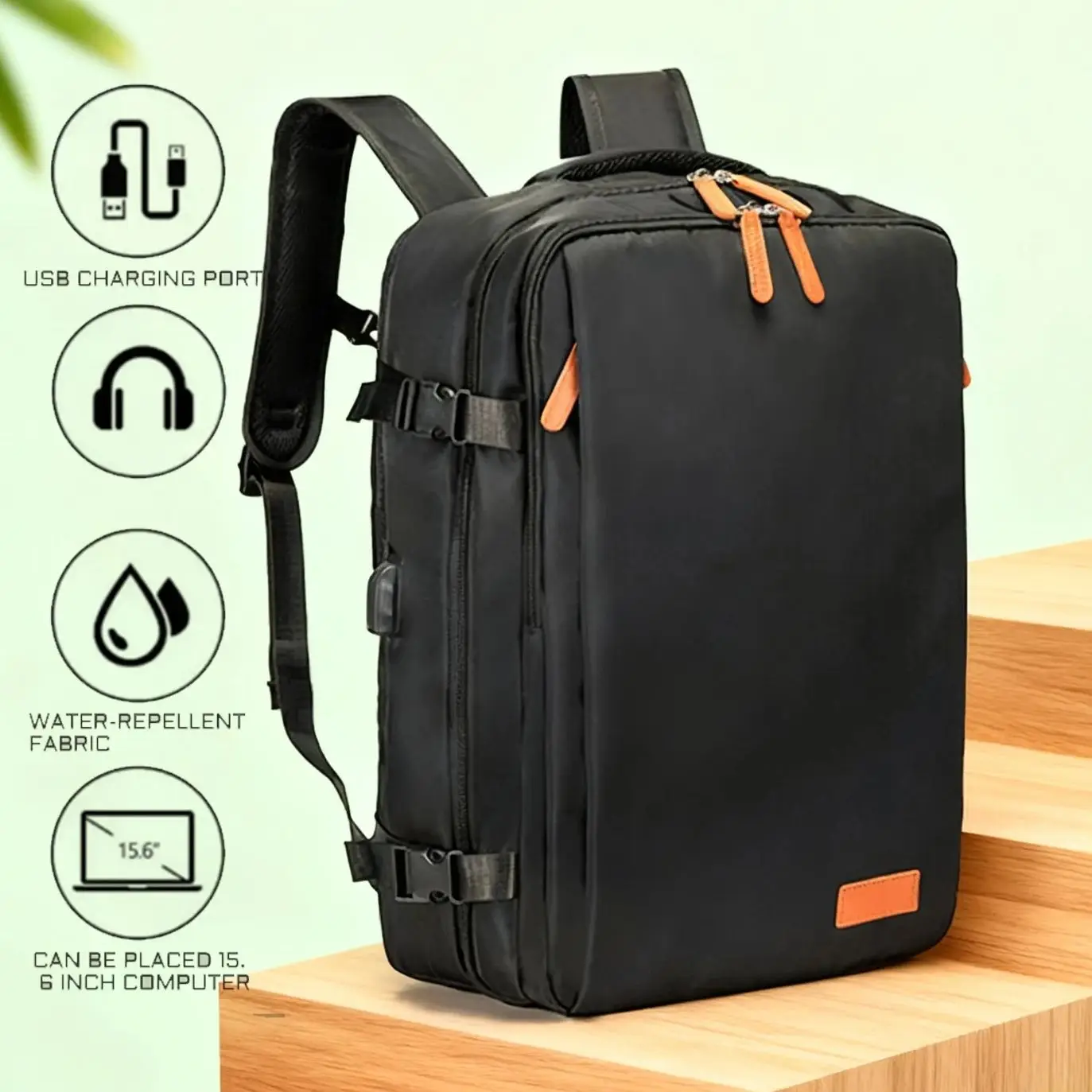 

Men's and women's travel laptop backpacks, expandable waterproof backpack with USB charging port, 15.6-inch casual backpack