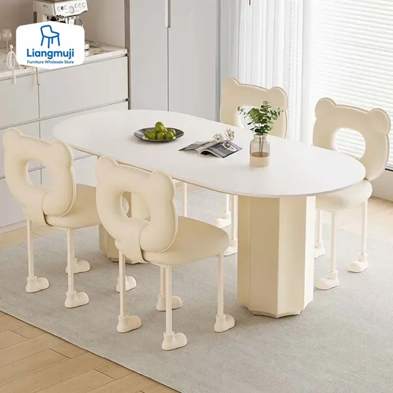 

Oval Unique Chairs Dining Table Modern White Metal Design Nordic Table Restaurant Luxury Mesa Comedor Living Room Sets Furniture