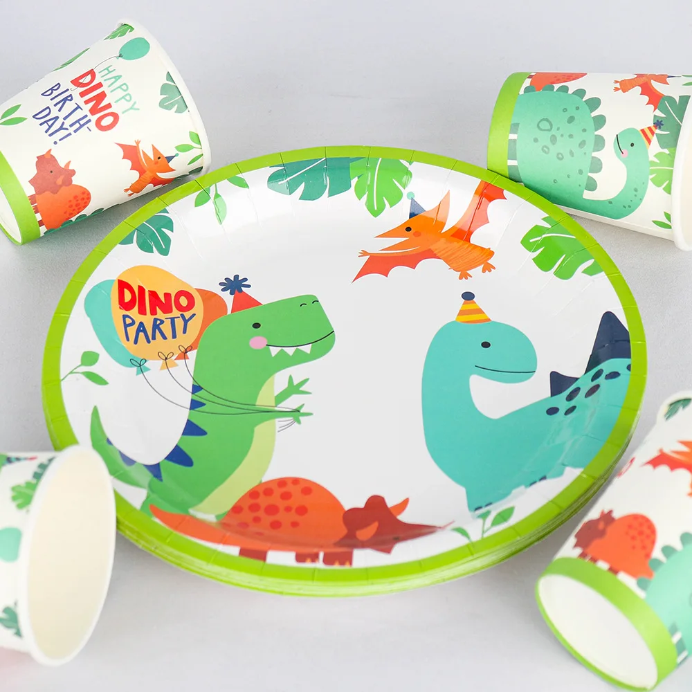 7/9inch Dino Paper Plate Birthday Party Decoration Dino Cups Cardboard Dinosaur Plates and Glasses Baby Shower Dino Party Favors view 3