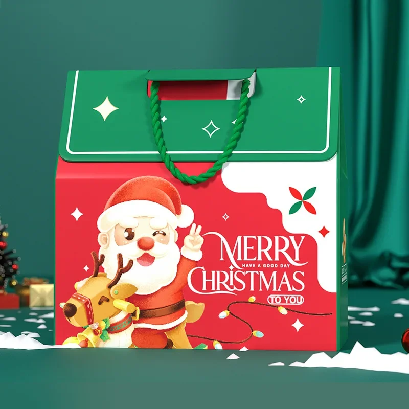 

10pcs Portable Paper Box New Christmas Gift Box to Send Relatives and Friend Apple Candy Empty Christmas Eve Packaging Gift