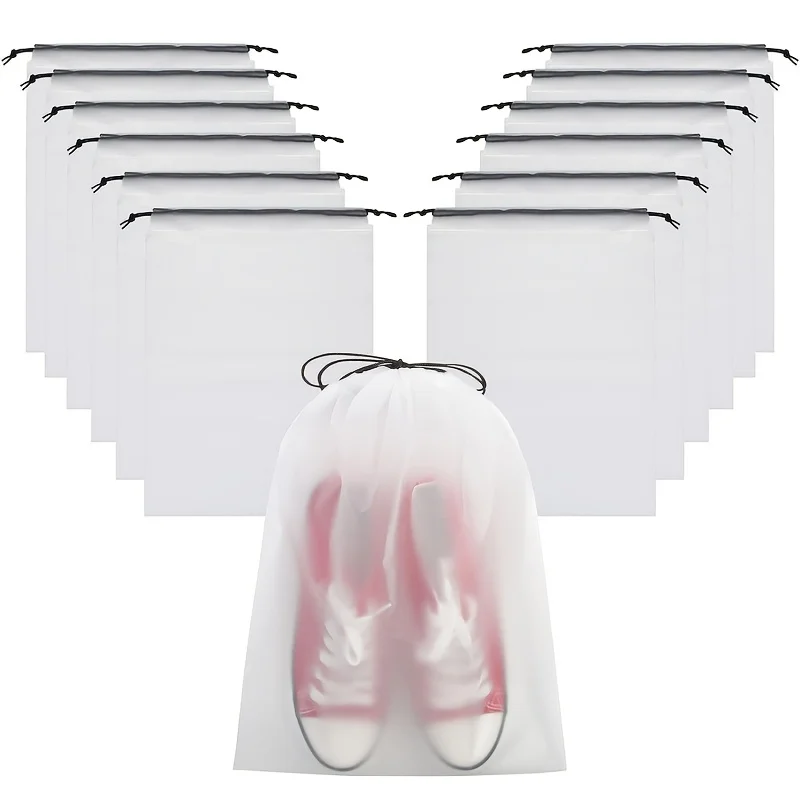 5-Pack Waterproof Travel Shoe Bags - Transparent Plastic Drawstring Organizers for Shoes, Makeup & Sundries