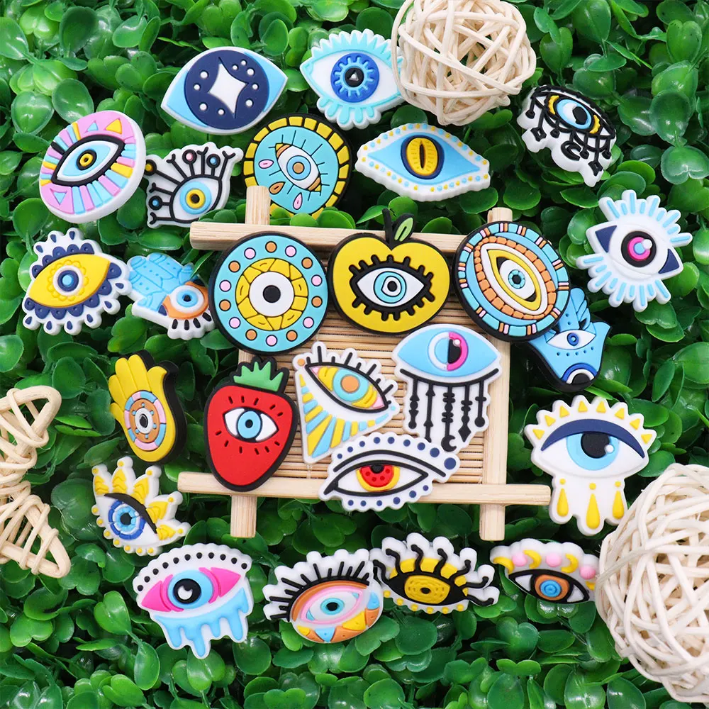 Single Sale 1pcs PVC Shoe Charms Fit Wristbands Evil Eye Buckle Clog Garden Shoes Button Decoration Accessories Kid Xmas Gift