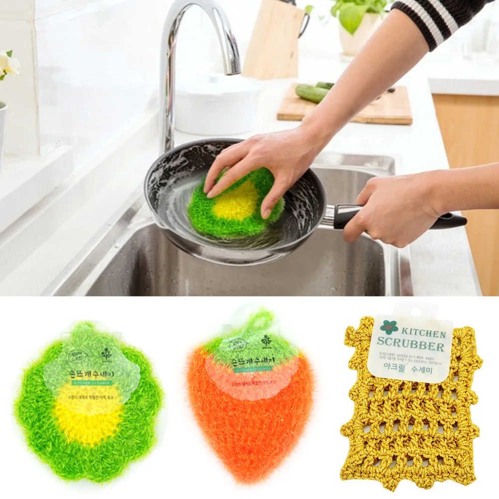 4PCS Strawberry Wipes Dishwashing Towels Oil Free Cute Dishcloth Kitchen Use Decontamination Household Tableware Cleaning Cloth